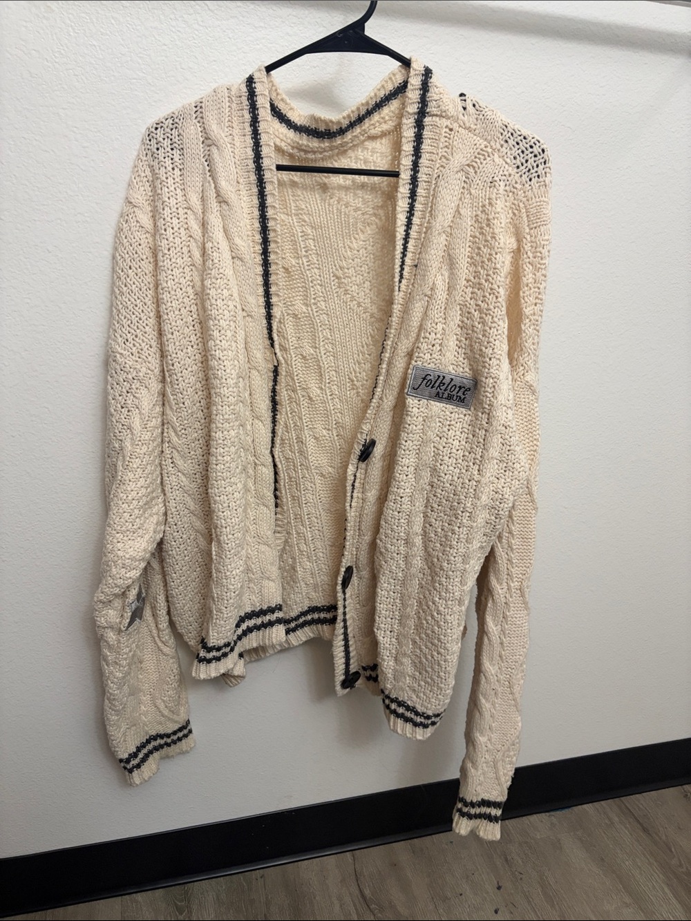 Taylor Swift Cream Cardigan with Black Trim
